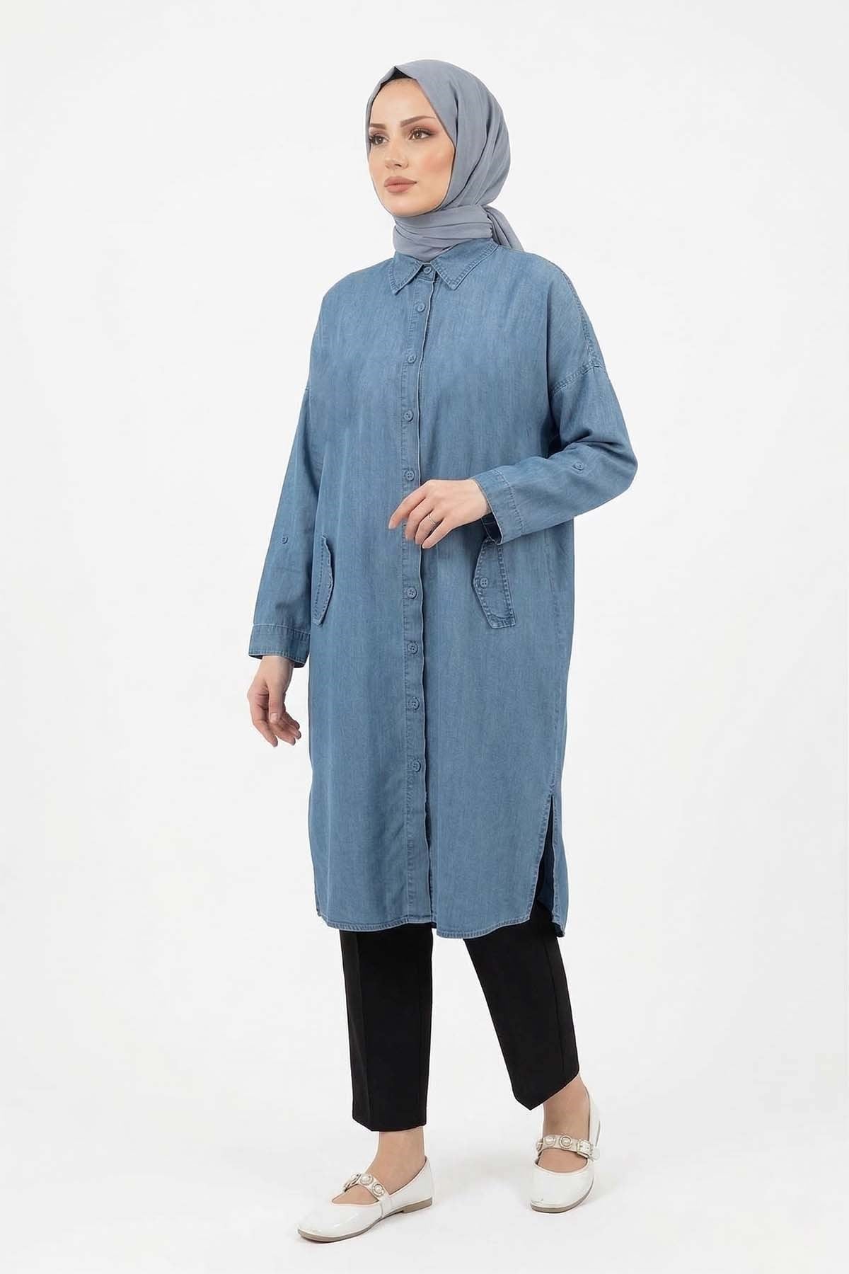 Lyocell Gömlek Uzun Tunik 7509 Denim