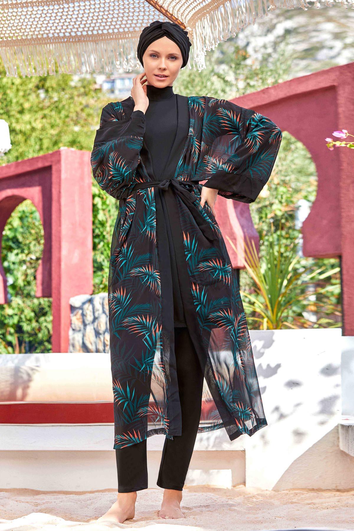 Mayo Üzerine Tek Kimono Pareo Tımena 6107 Siyah