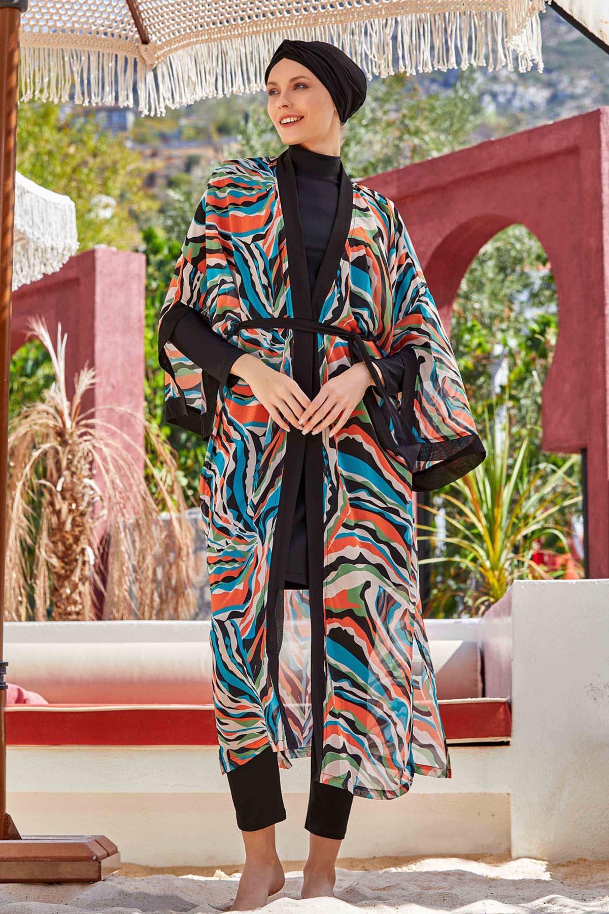 Mayo Üzerine Tek Kimono Pareo Valentına 6106 Siyah