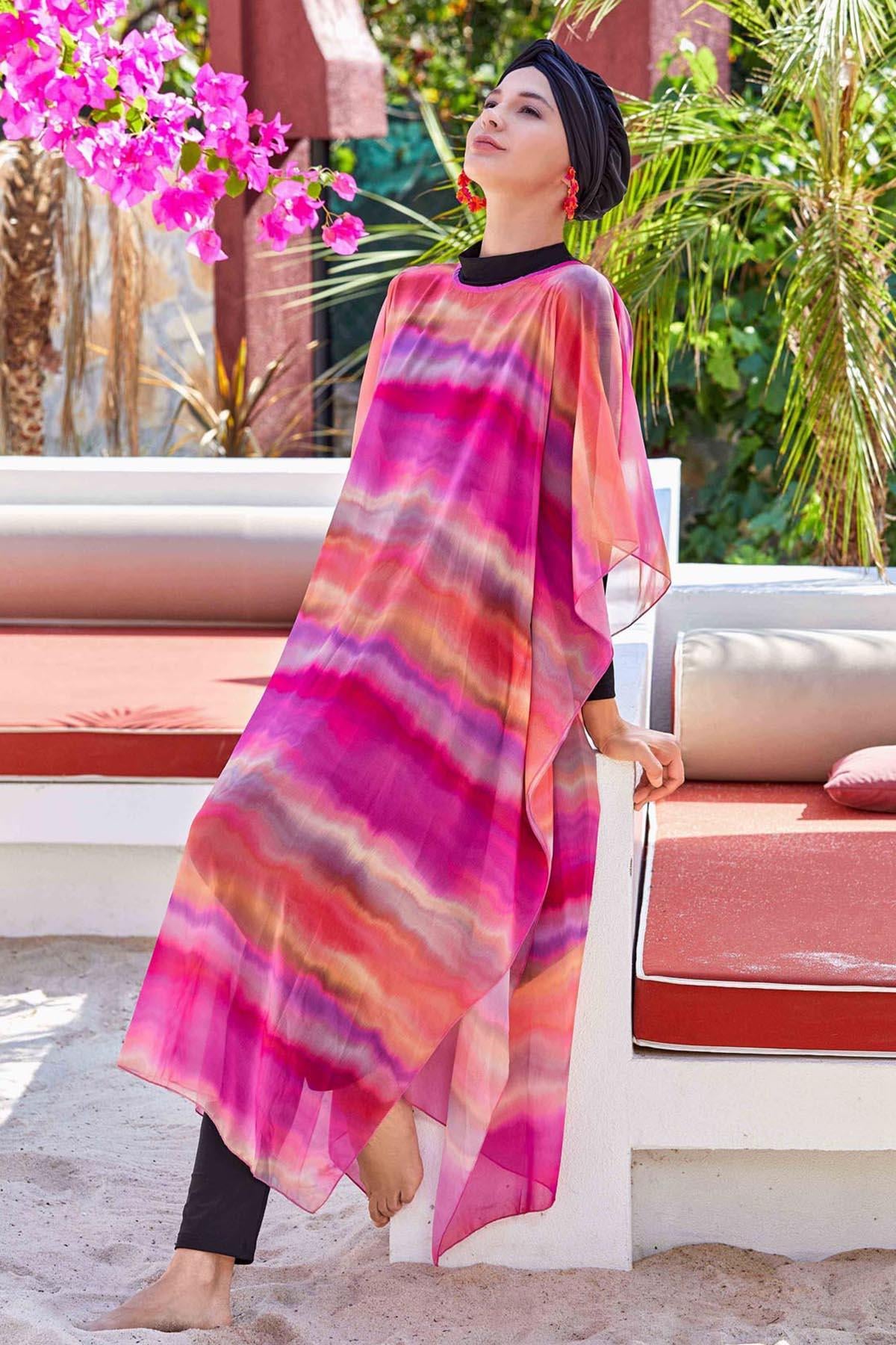 Mayo Üzerine Tek Pareo Kaftan Trıana 6100 Fuşya