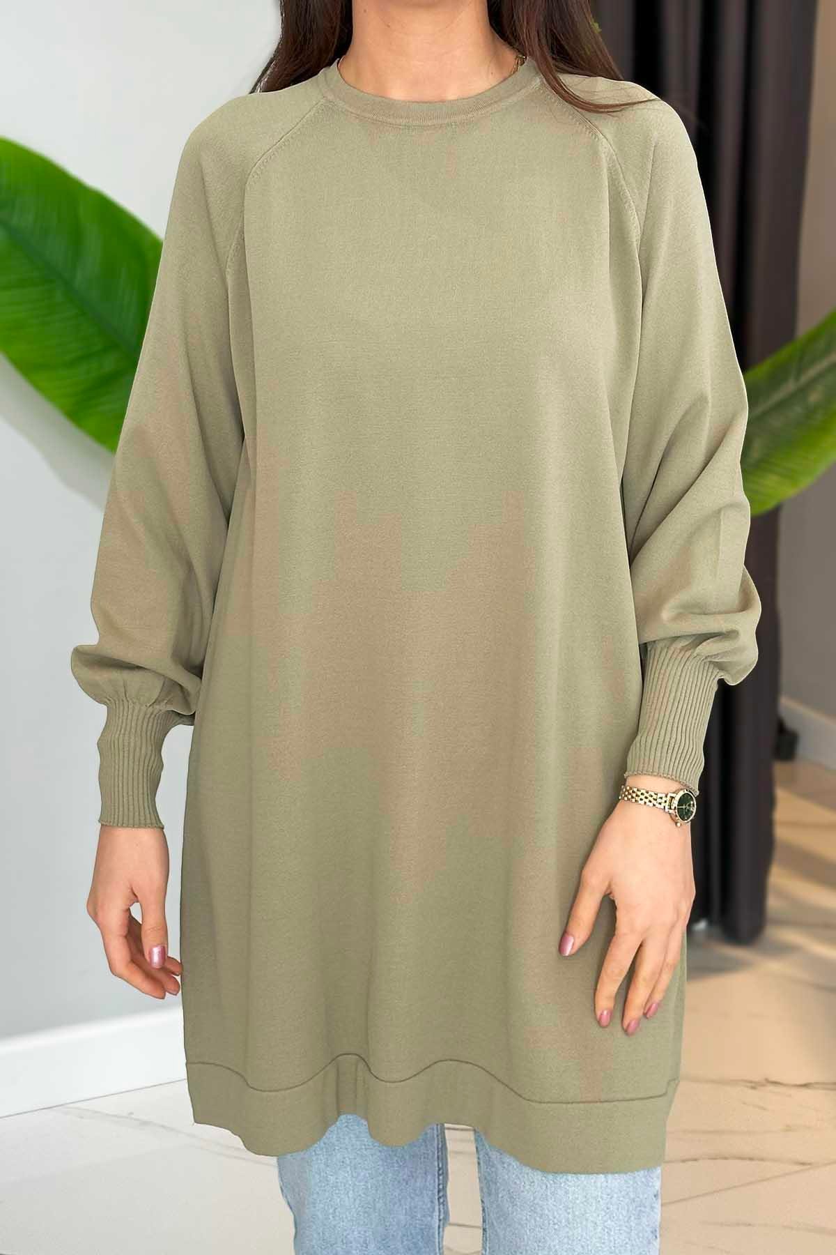 Merserize Bilek Detaylı Basic Tunik 500 Çağla Yeşili