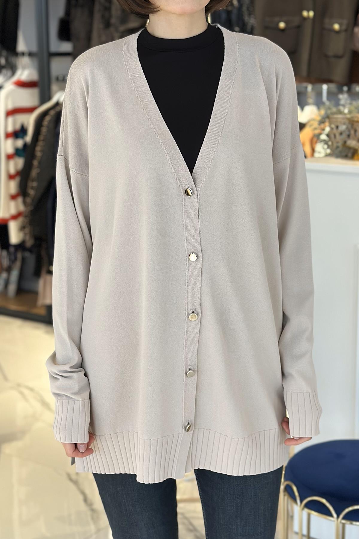 Merserize Triko Hırka 10482 Bej