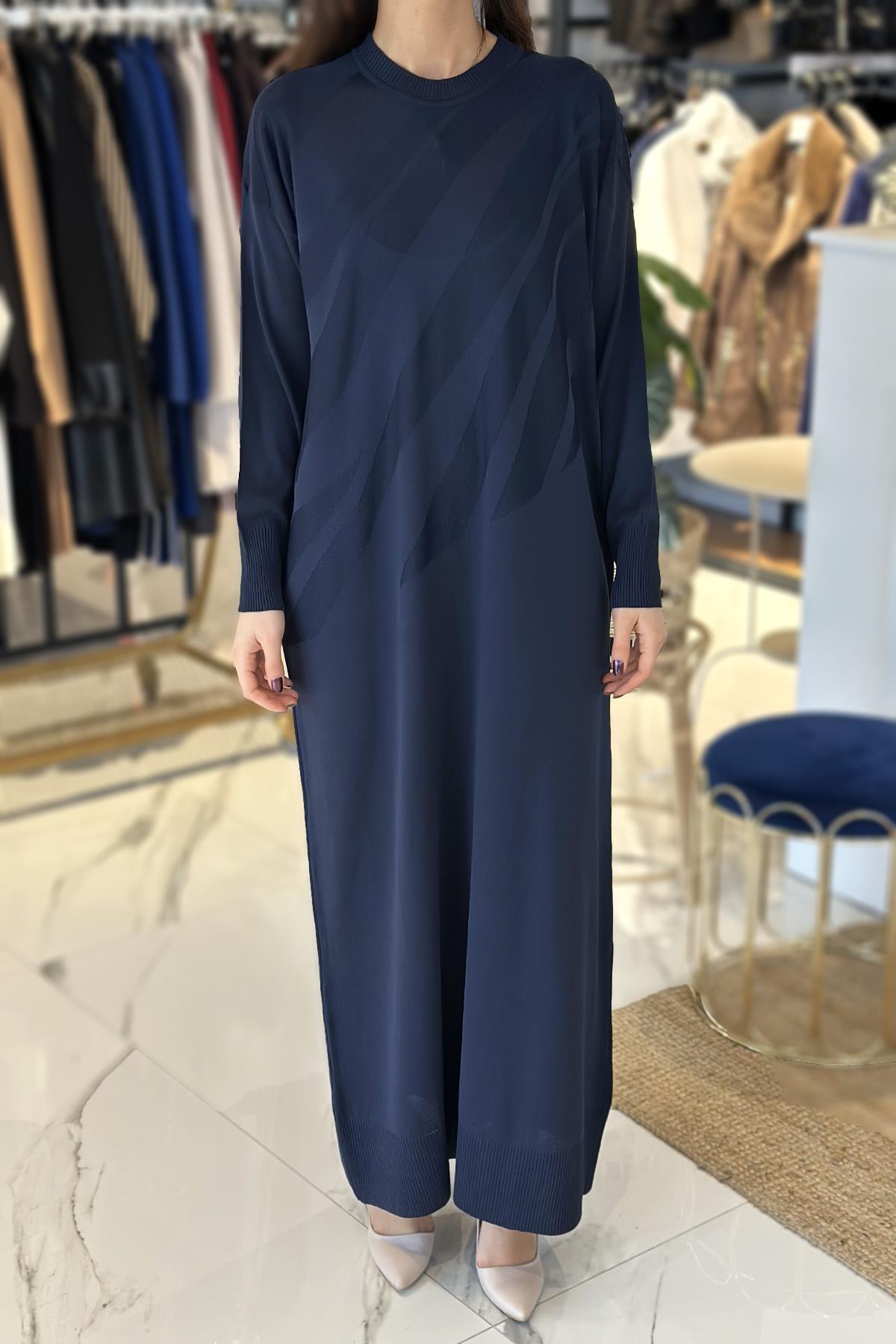 Merserize Uzun Elbise 35021 Lacivert
