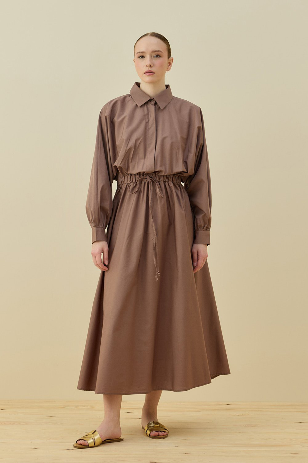 Merwish Basic Poplin Elbise 1638 Vizon