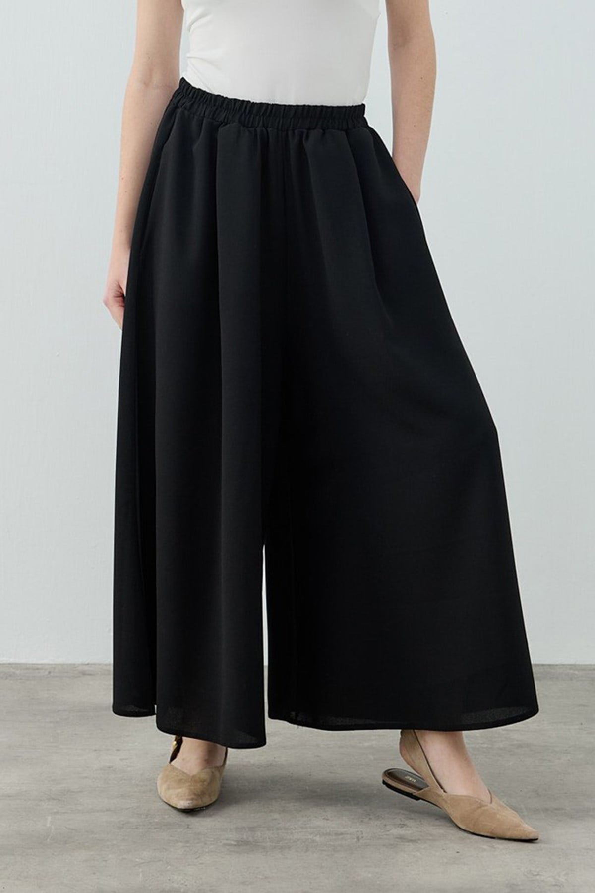 Merwish Comfy Krep Pantolon Etek 1782 Siyah
