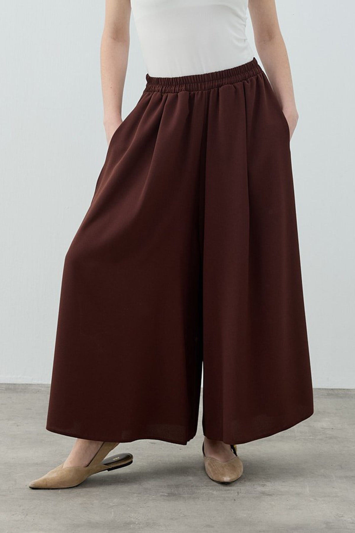 Merwish Comfy Krep Pantolon Etek 1782 Kahverengi