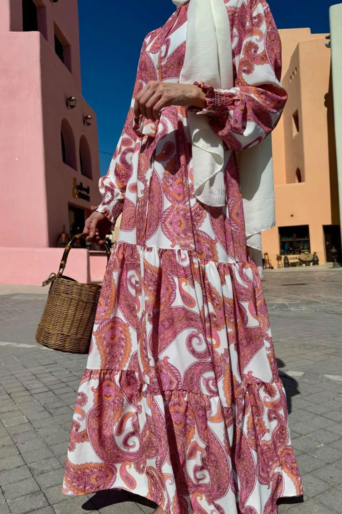 Merwish Desenli Krep Elbise 820