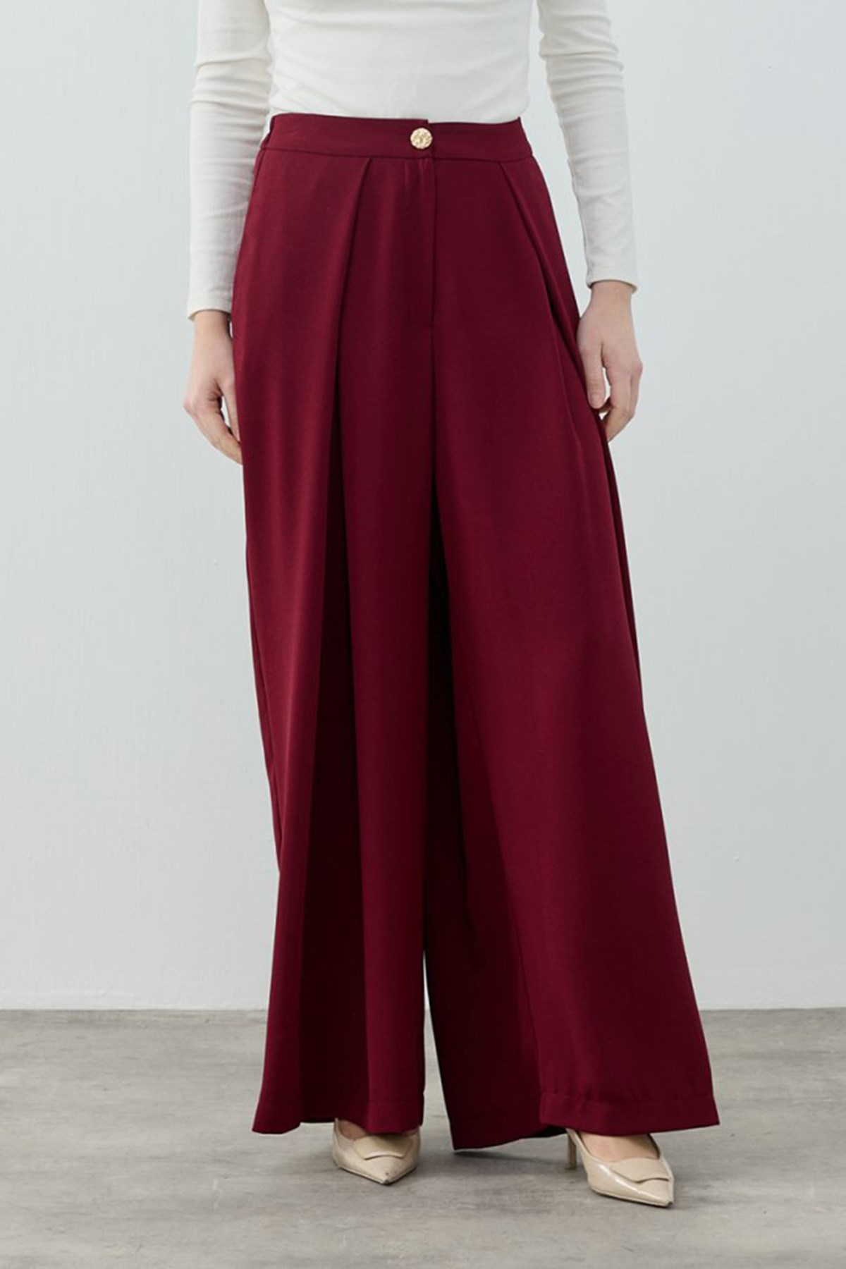 Merwish Dixi Krep Pantolon 1652 Bordo 