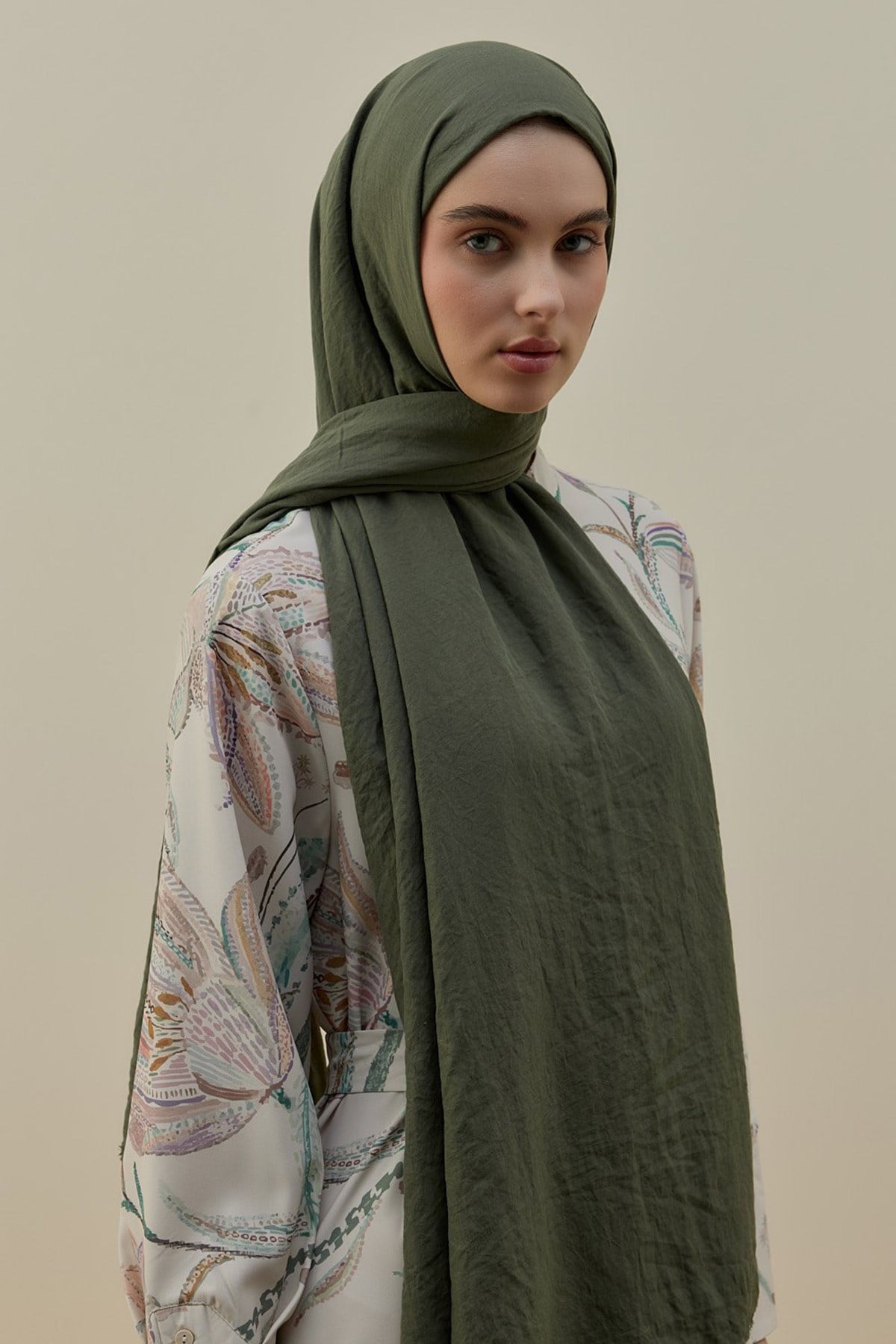 Merwish Soft Bambu Kadın Şal 2619 Haki Yeşil