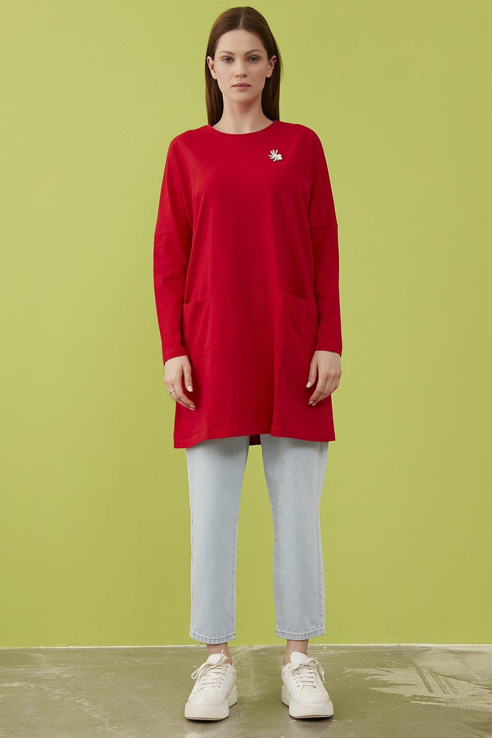 Merwishop Broş Cepli Tunik Kırmızı