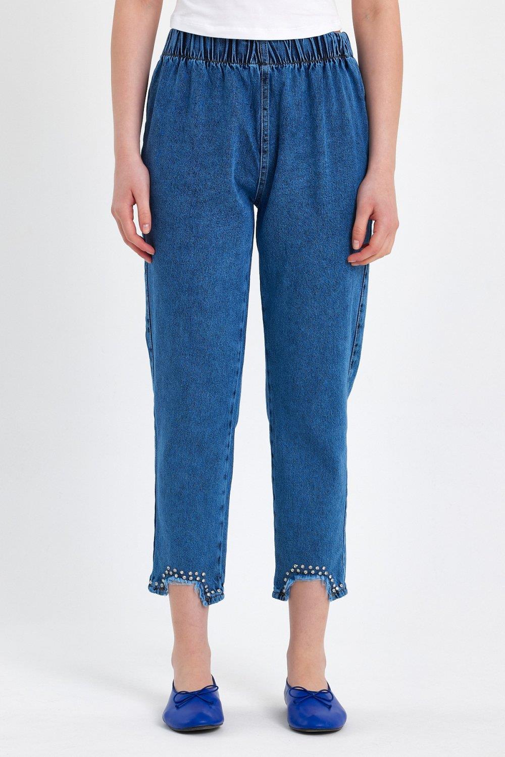 Merwishop Kesik Taş Detay Denim Pantalon K.YMavi