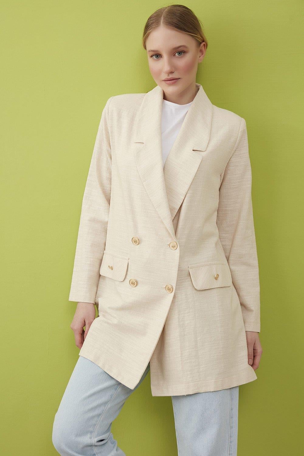 Merwishop Keten Blazer Ceket 582 Bej