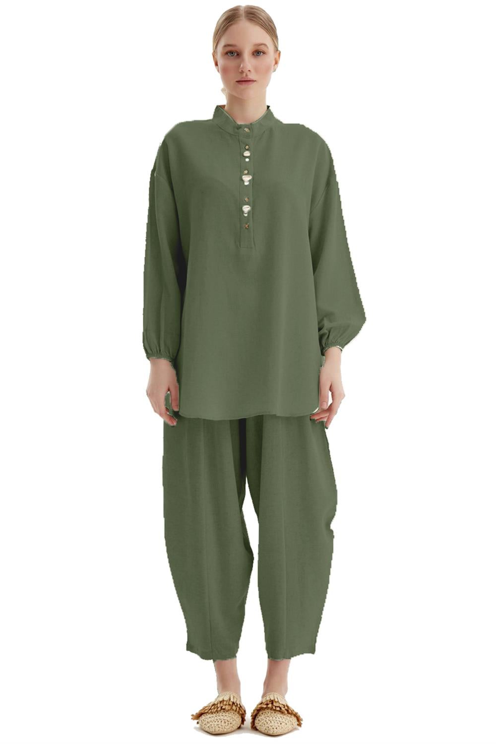 Merwishop Keten Pantolonlu Takım 573 Haki