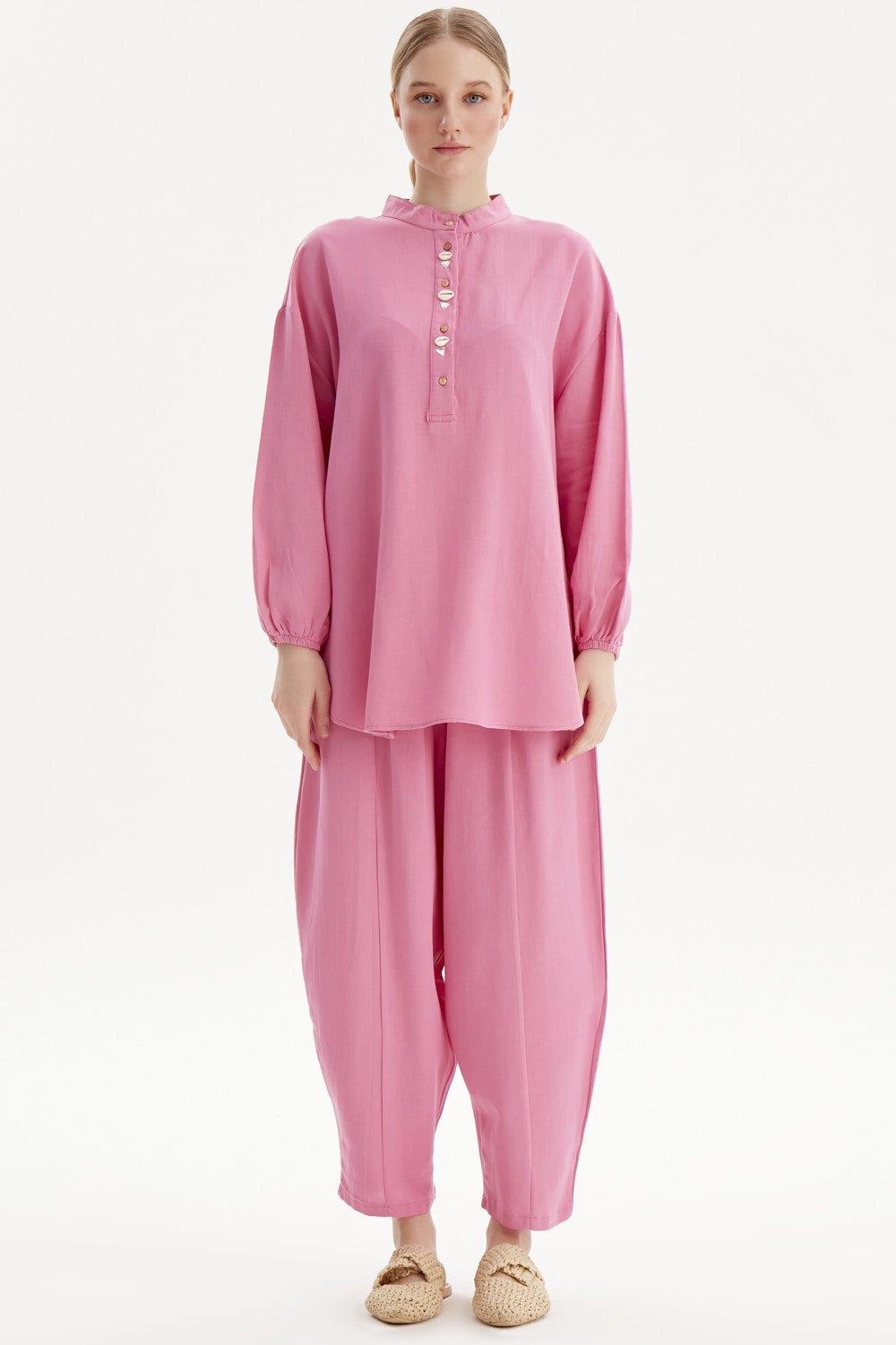 Merwishop Keten Pantolonlu Takım 573 Pembe