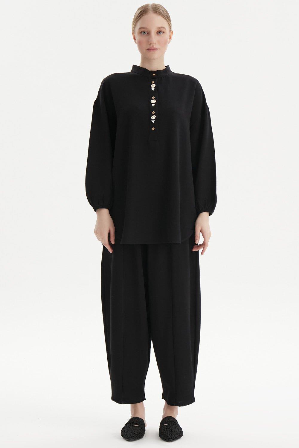 Merwishop Keten Pantolonlu Takım 573 Siyah