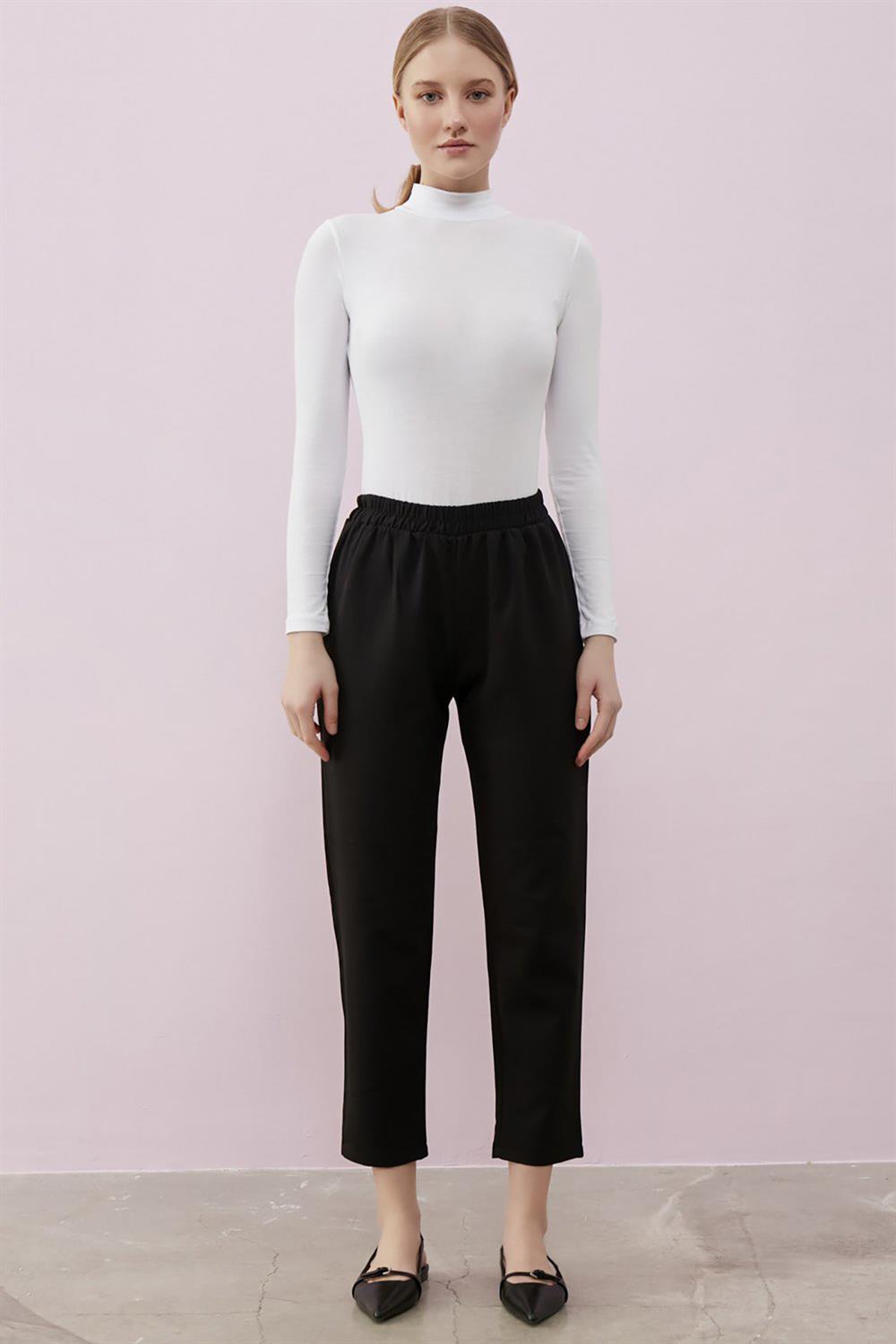 Merwishop Krep Havuç Pantalon Siyah