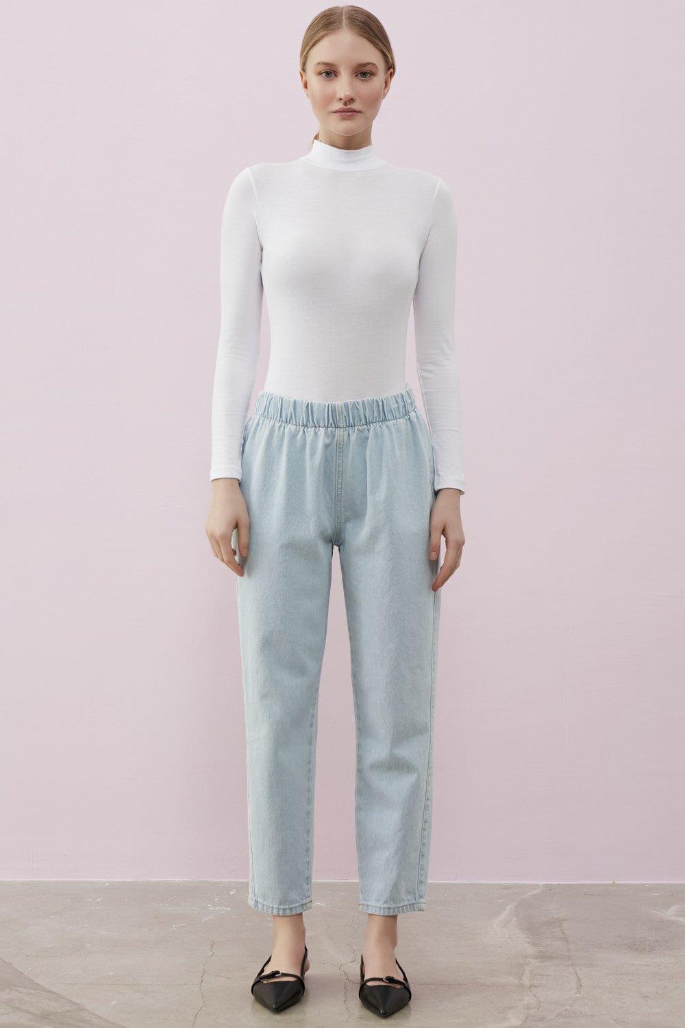 Merwishop Peru Paça Denim Pantalon Buz Mavi