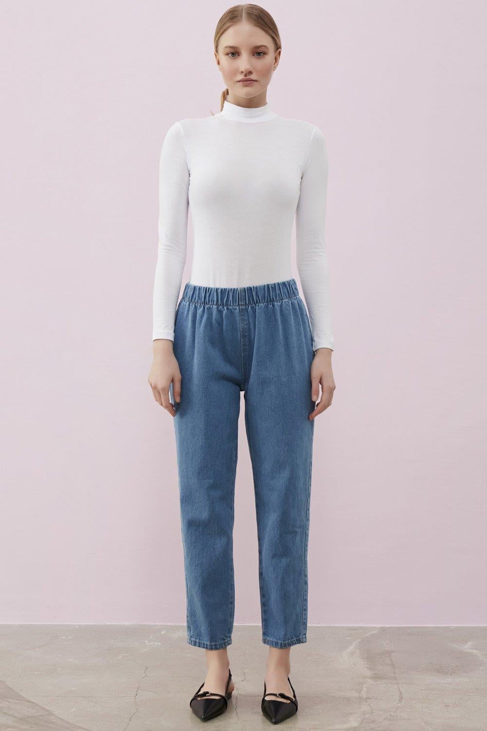 Merwishop Peru Paça Denim Pantalon Mavi