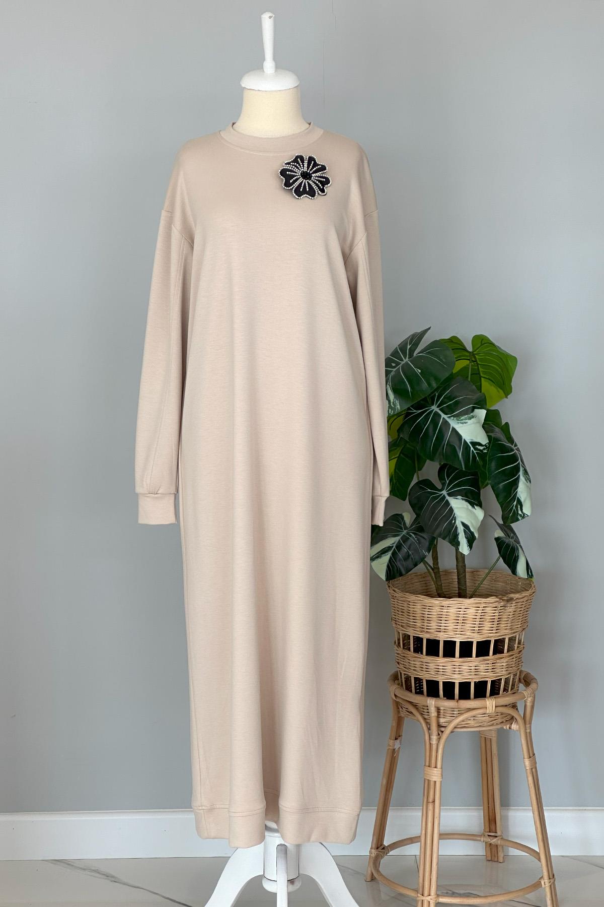 Missemramiss Aksesuarlı Comfort Elbise 4327 Bej