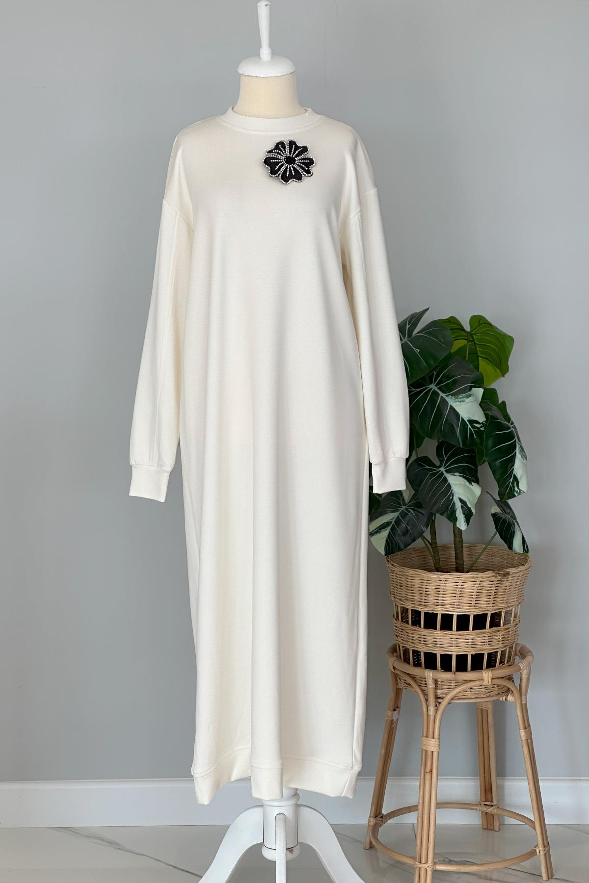 Missemramiss Aksesuarlı Comfort Elbise 4327 Ekru
