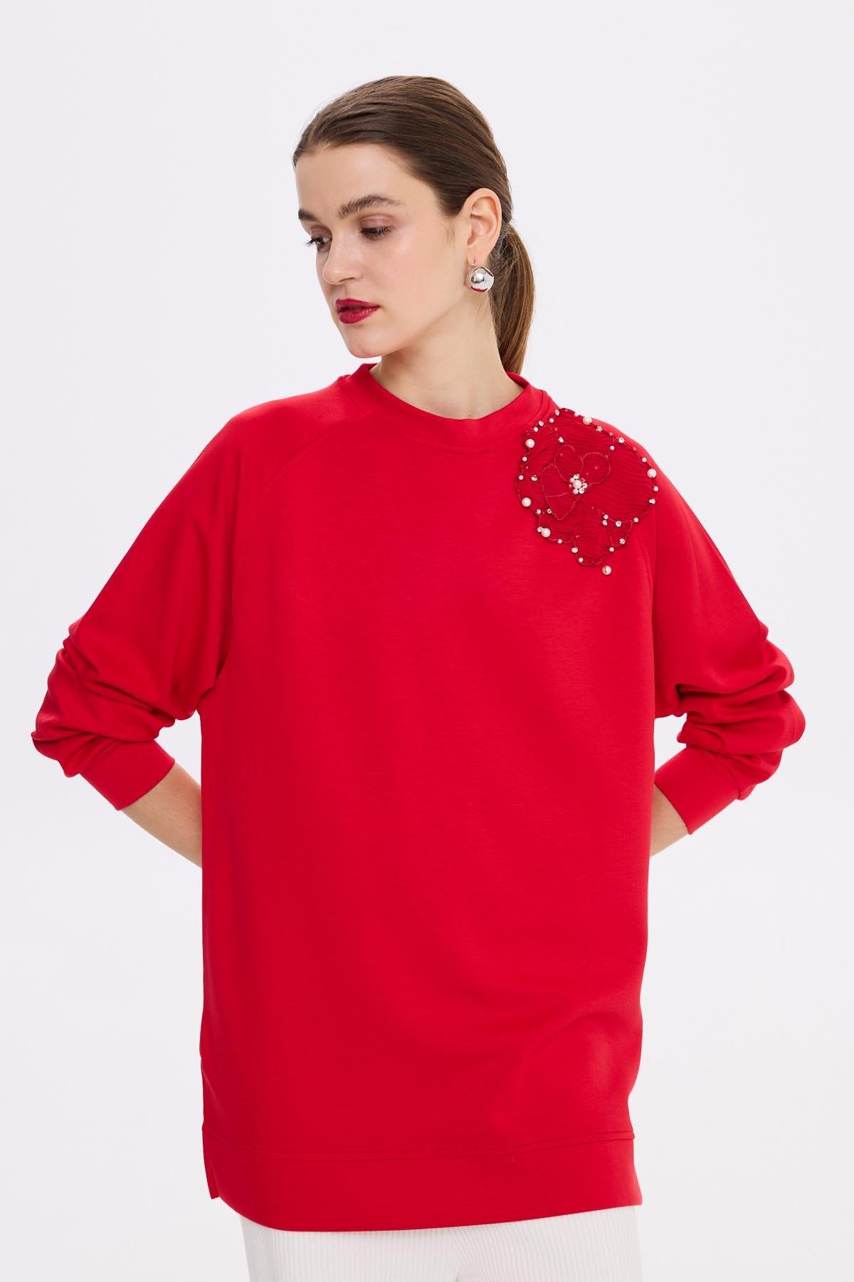 Missemramiss Aksesuarlı Comfort Sweatshirt 4631 Mercan