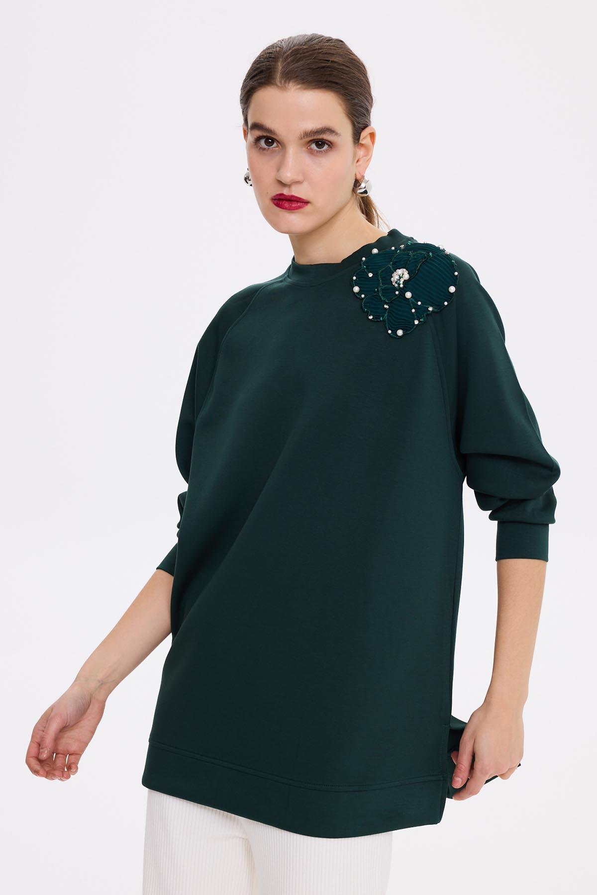 Missemramiss Aksesuarlı Comfort Sweatshirt 4631 Zümrüt