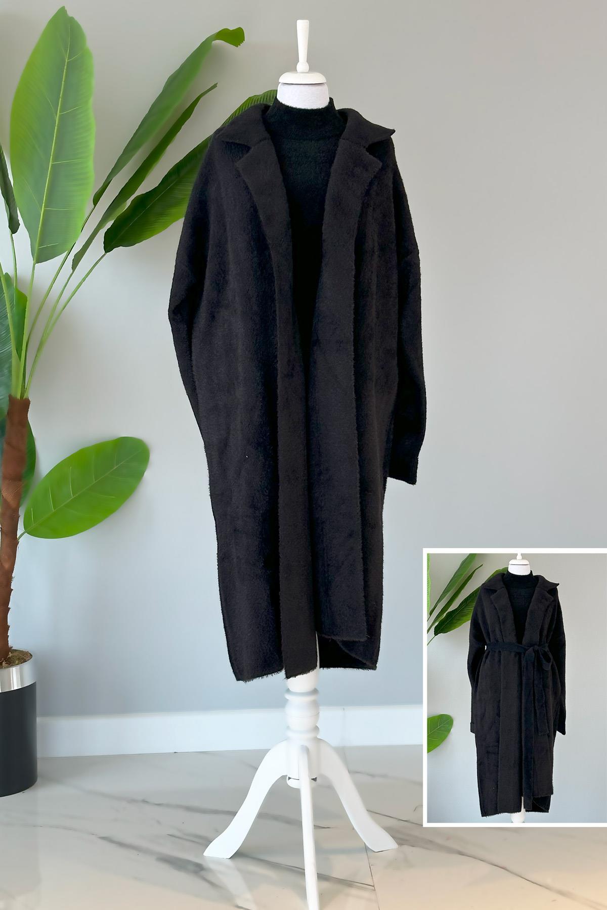 Missemramiss Angora Kap Tam Boy Hırka 4120 Siyah