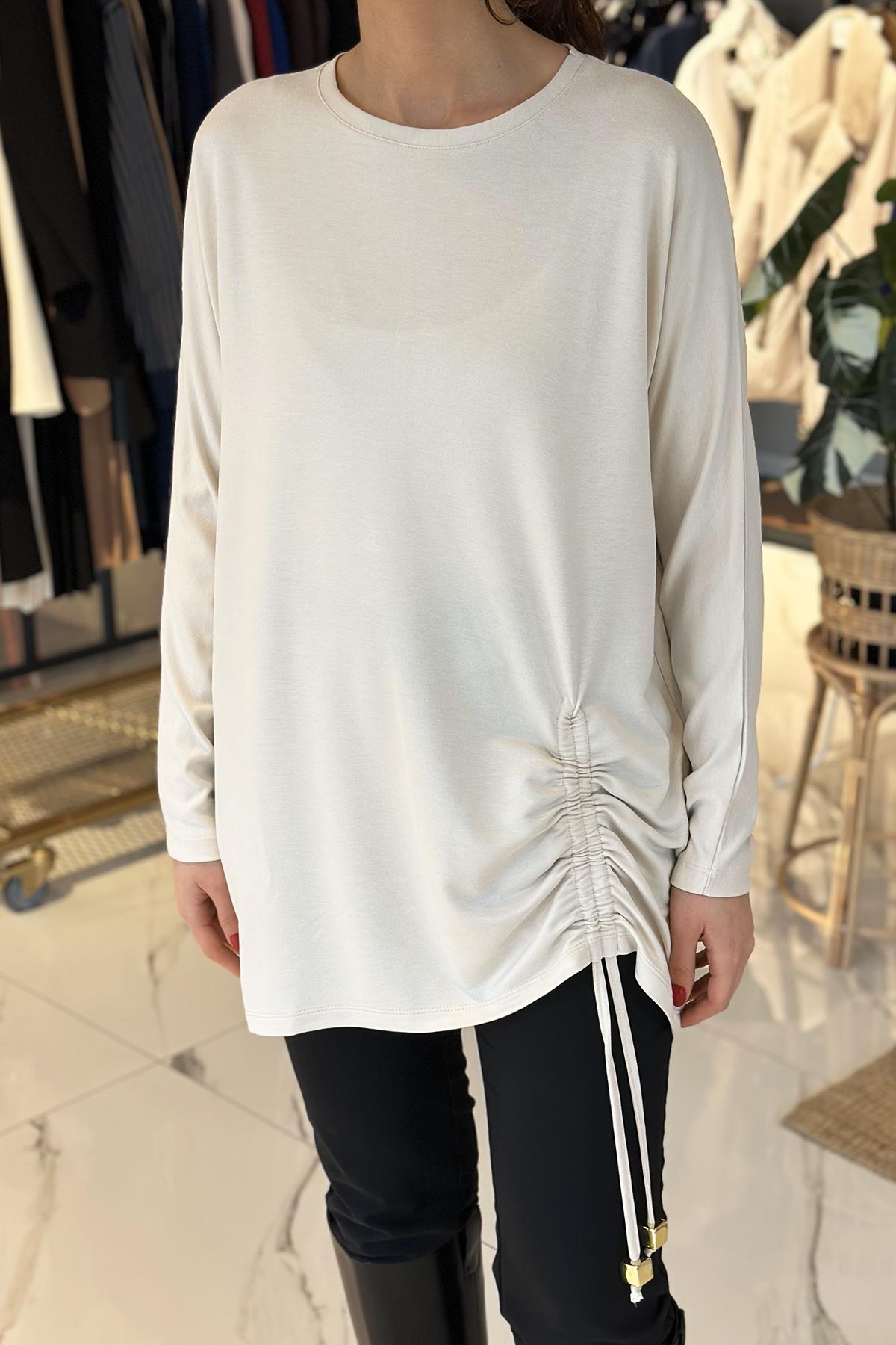 Missemramiss Basic Büzgü Detay Tunik 4628 Bej