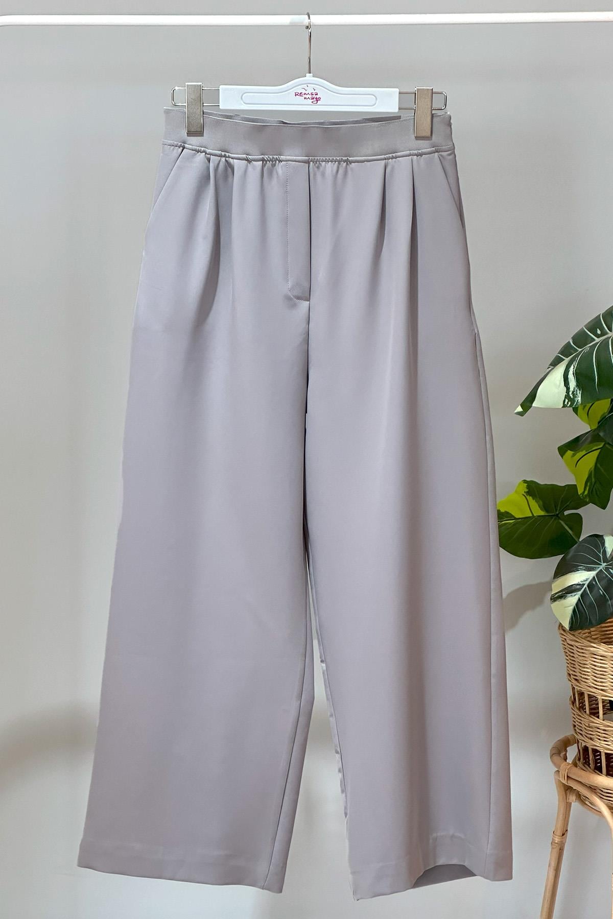 Missemramiss Bel Lastikli Krep Pantolon 4419 Gri