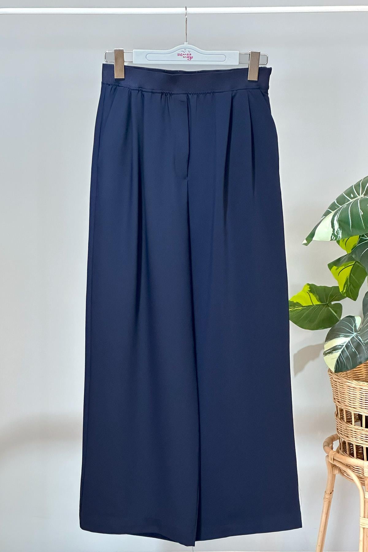 Missemramiss Bel Lastikli Krep Pantolon 4419 Lacivert