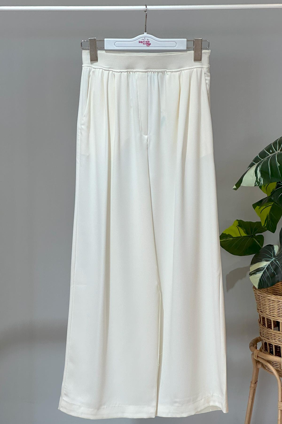 Missemramiss Bel Lastikli Krep Pantolon 4419 Ekru