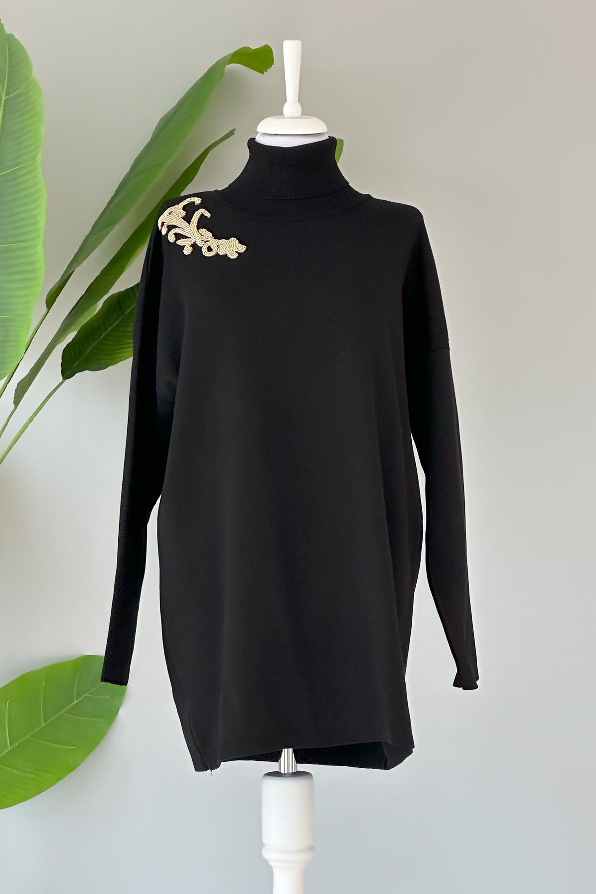 Missemramiss Boğazlı Pamuk Triko Kazak 4228 Siyah