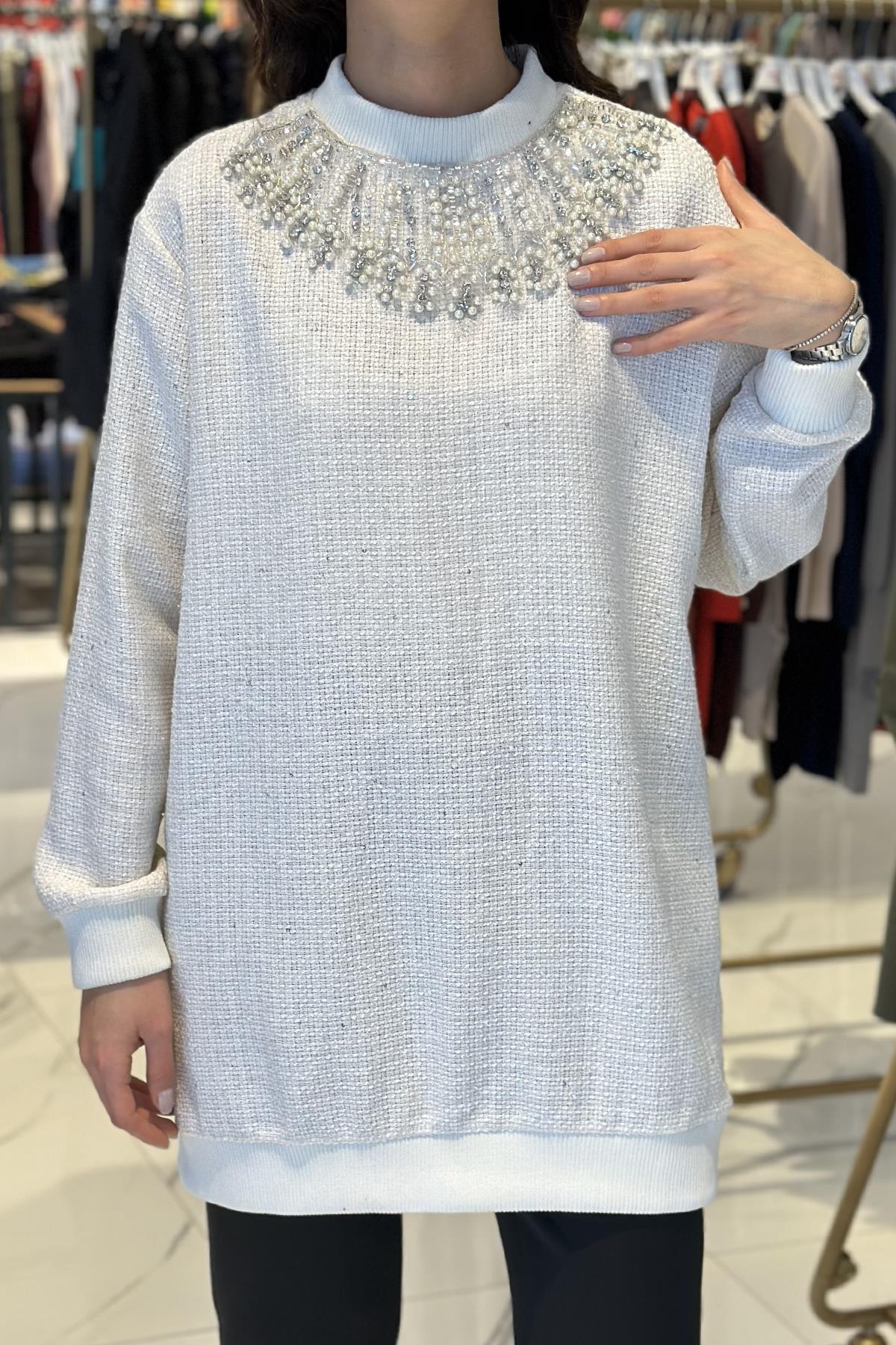 Missemramiss Bright Taşlı Tunik 4609 Ekru