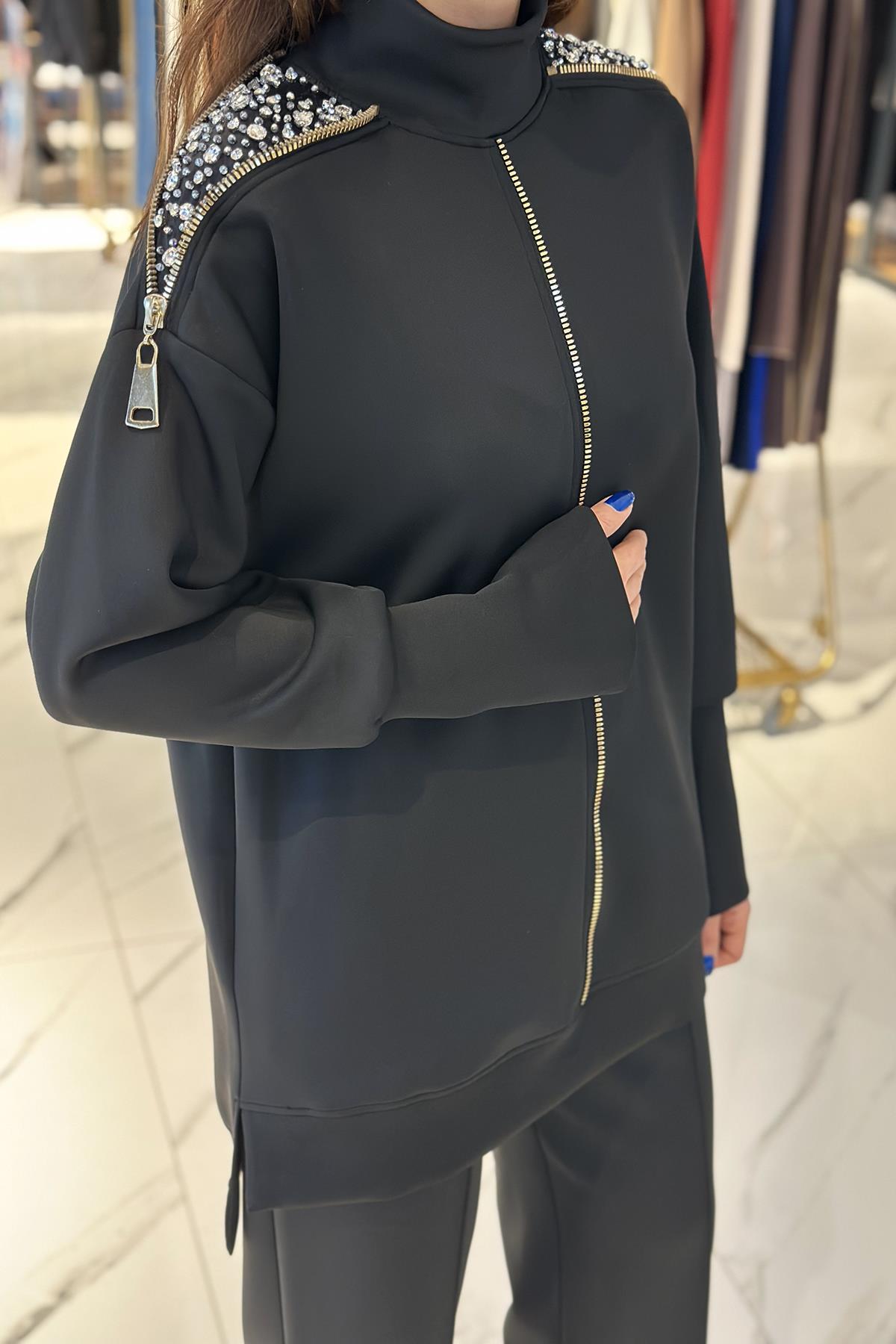 Missemramiss Canella Taşlı Takım 4688 Siyah