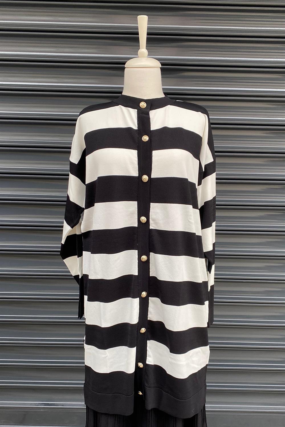 Missemramiss Çizgili Merserize Hırka 3842 Siyah