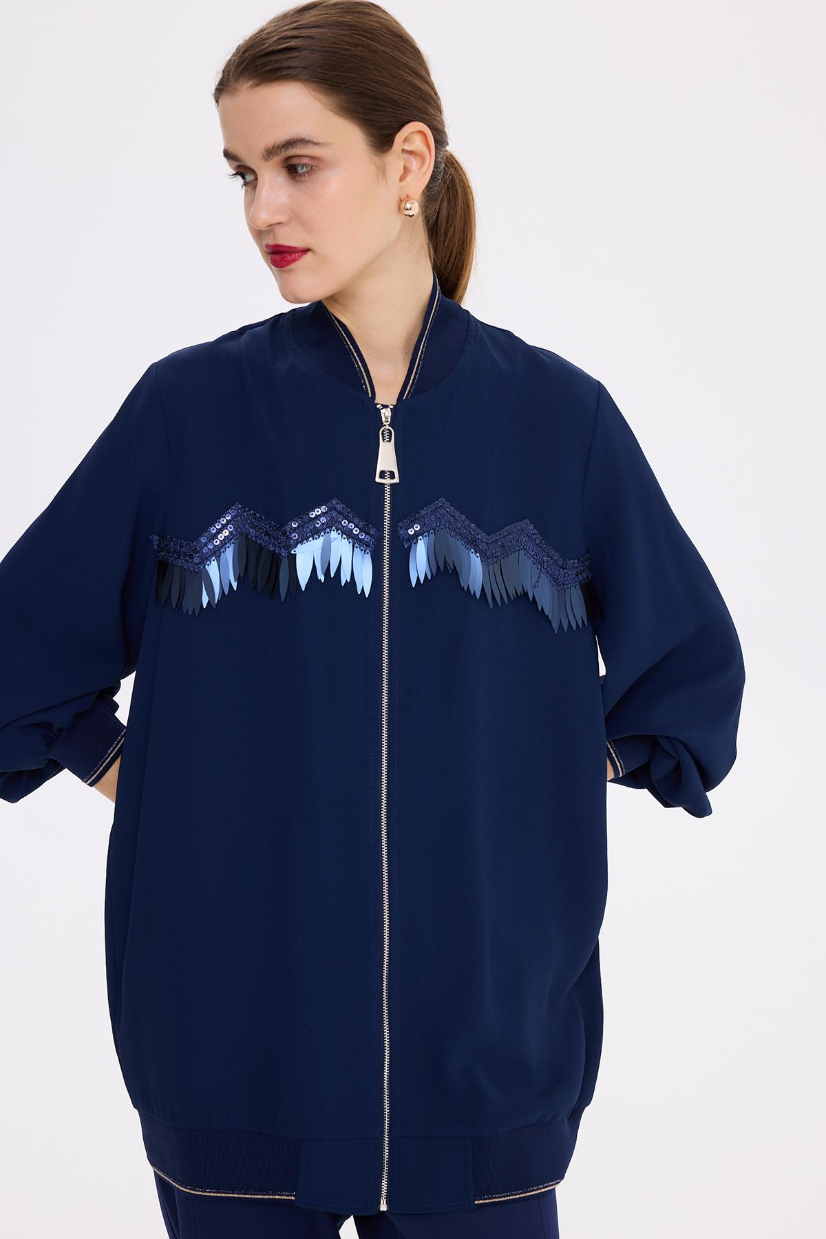 Missemramiss Disegno Aksesuarlı Bomber Ceket 4600 Lacivert