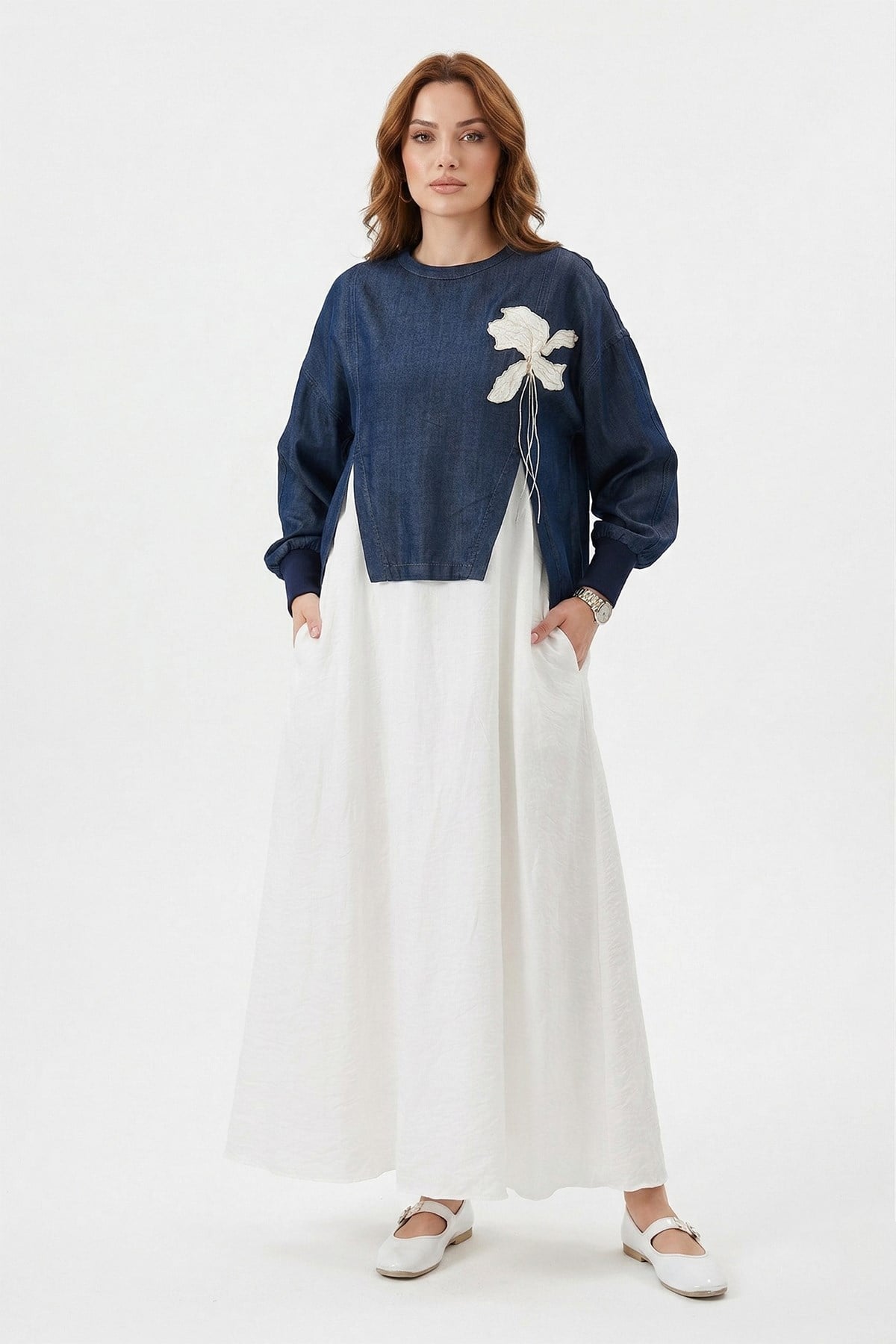 Missemramiss Double Dream Elbise Bluz Takım 5169 Mavi/Ekru