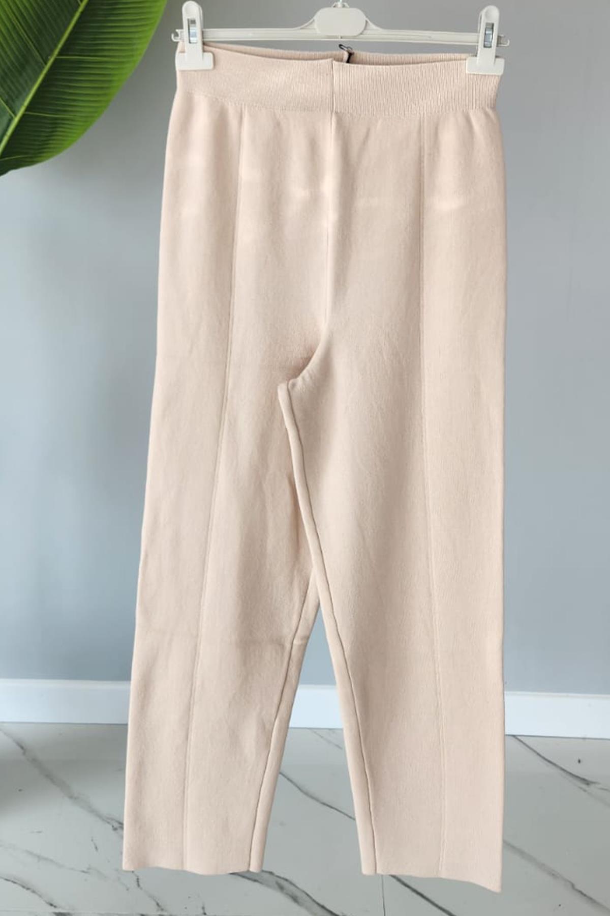 Missemramiss Elegante Pamuklu Triko Pantalon 4159 Taş