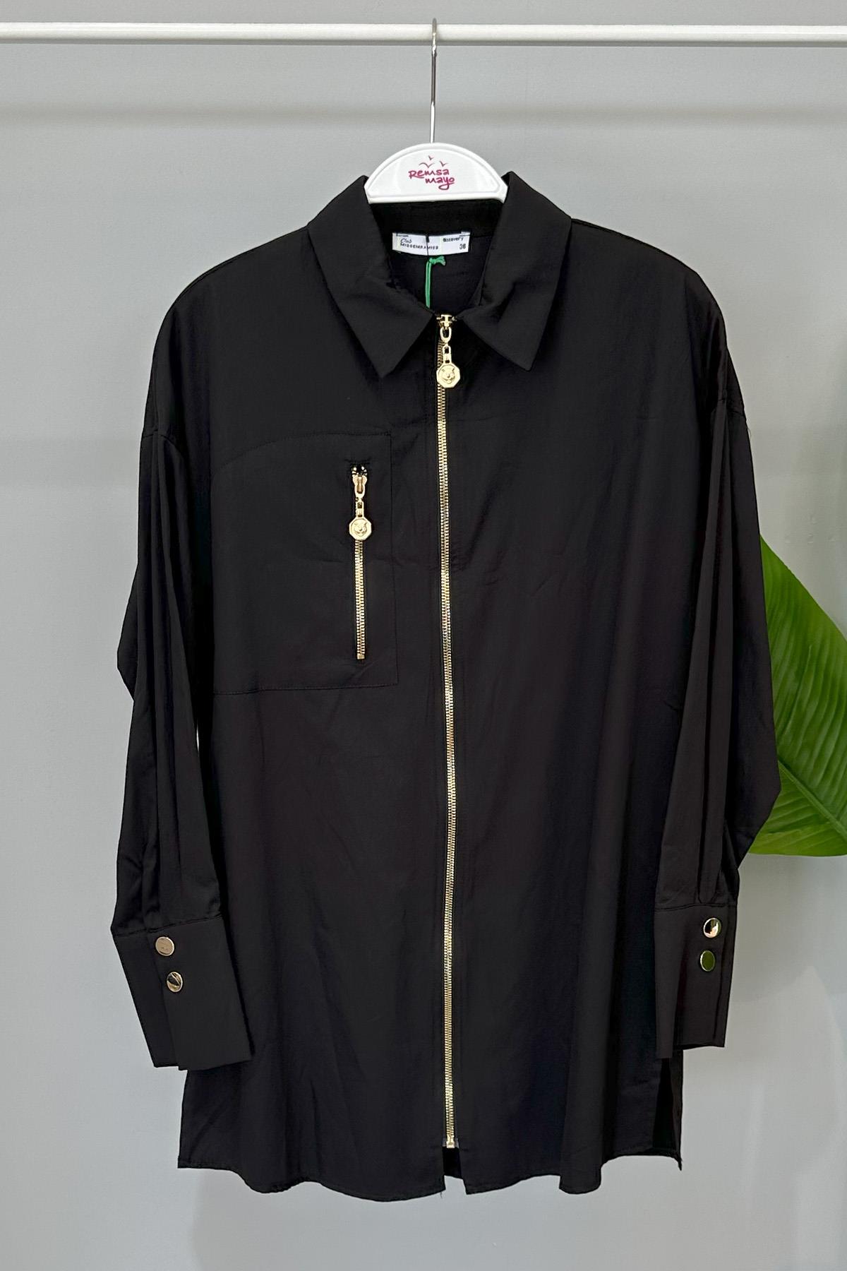 Missemramiss Fermuarlı Gömlek Tunik 4367 Siyah