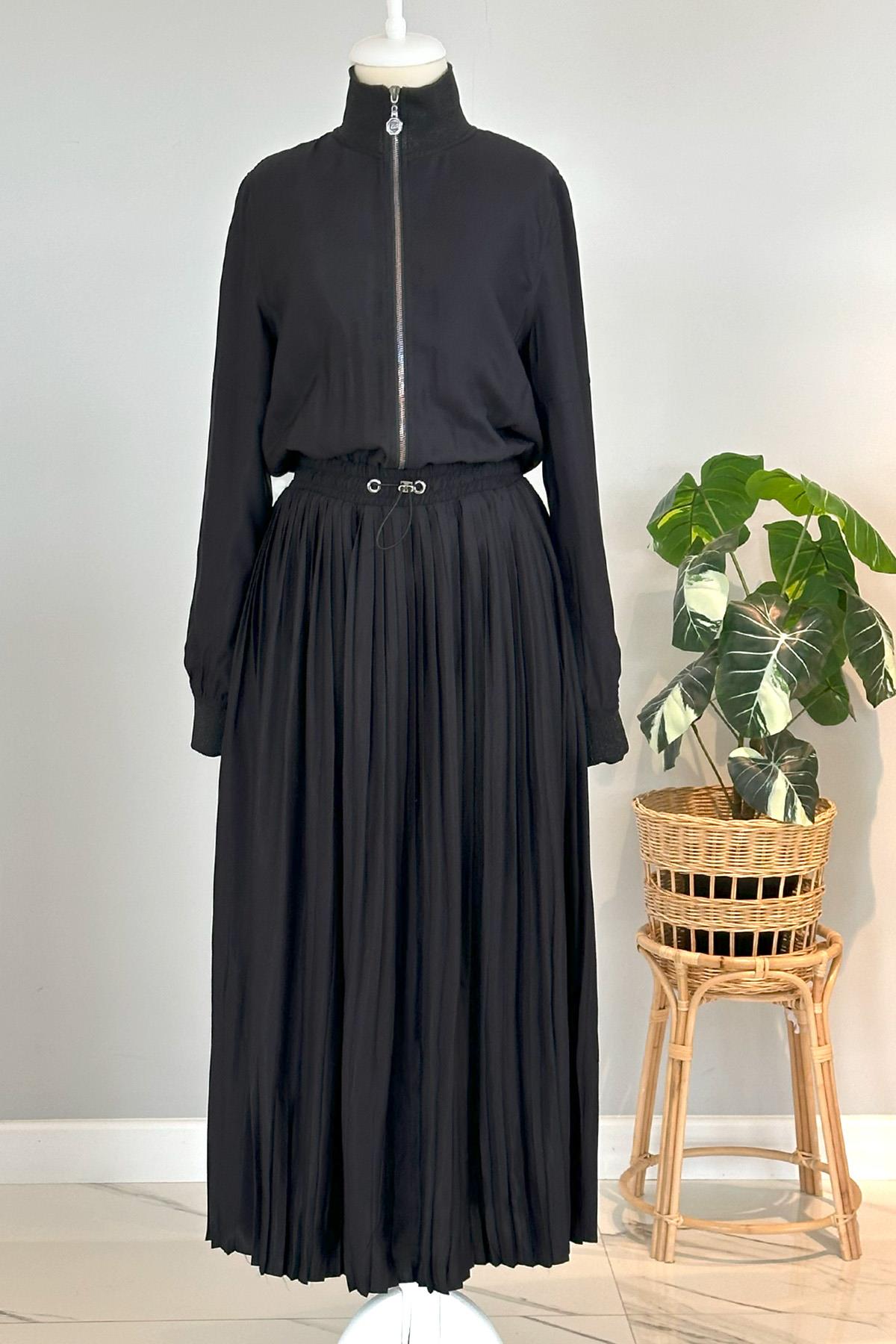 Missemramiss Floş Pliseli Elbise 4332 Siyah