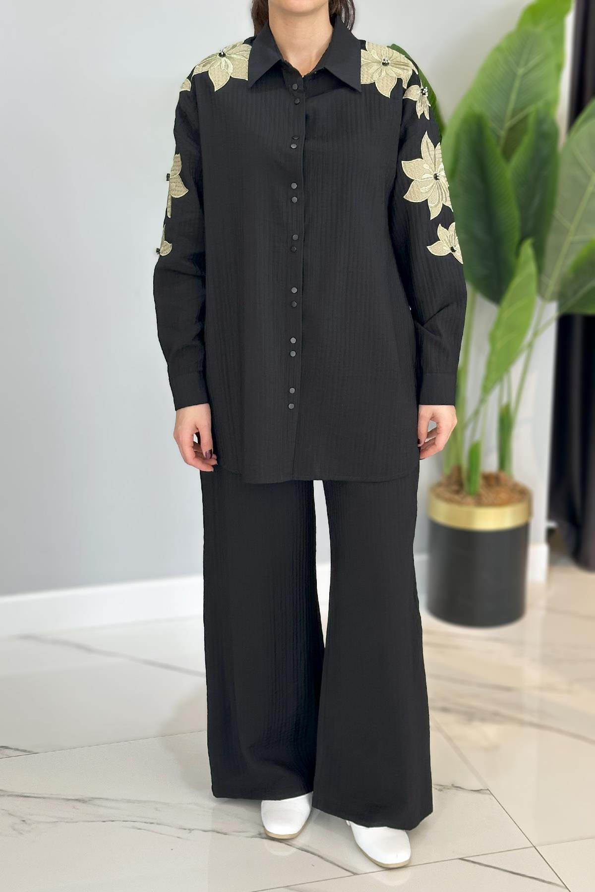 Missemramiss Flower Pantolonlu Takım 4779 Siyah