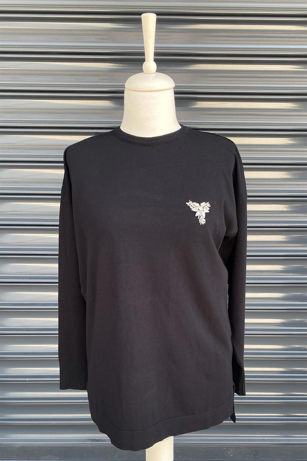 Missemramiss İşlemeli Triko Bluz 3749 Siyah