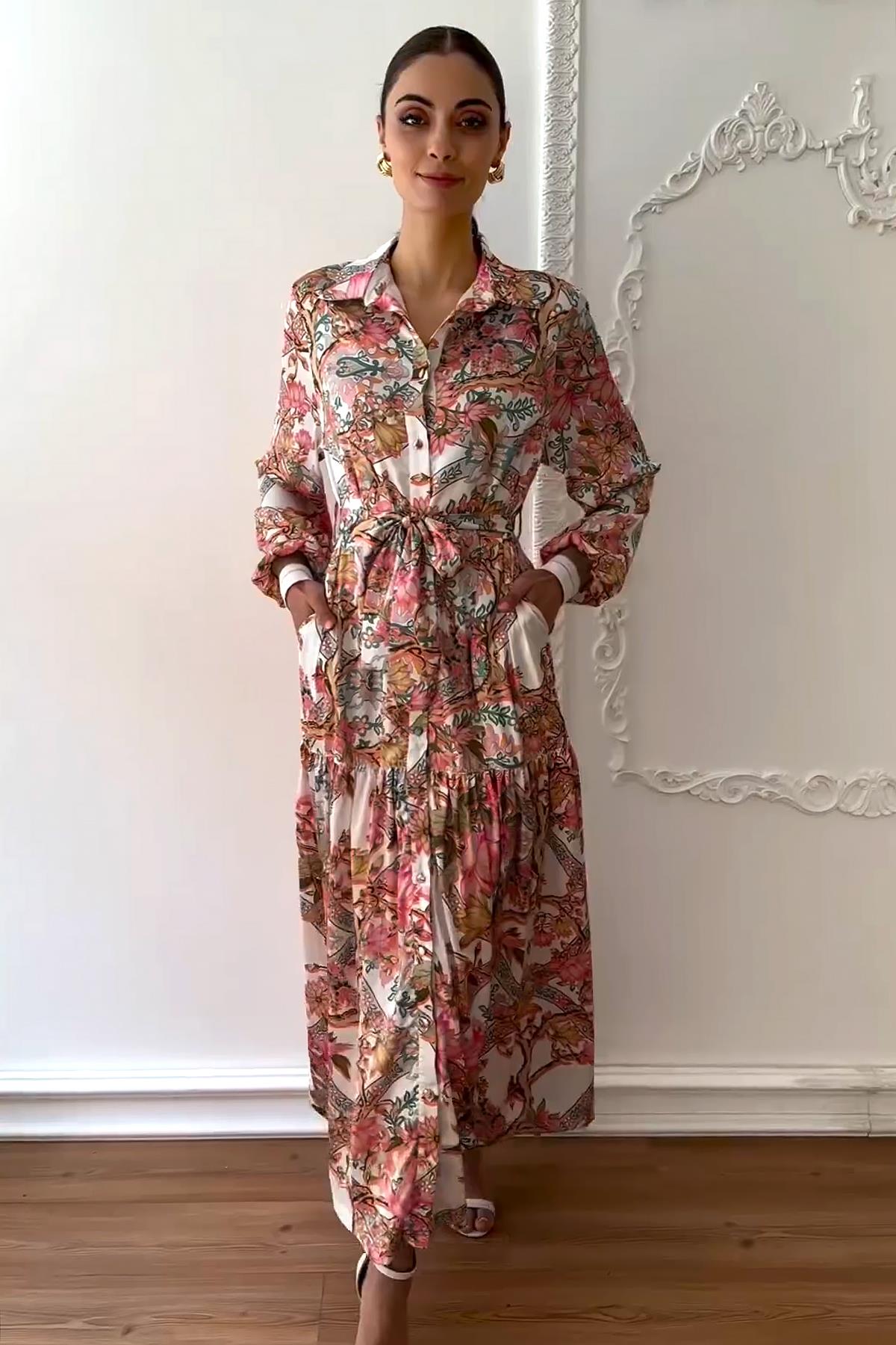 Missemramiss Kuşaklı Modello Elbise 4323 Ekru