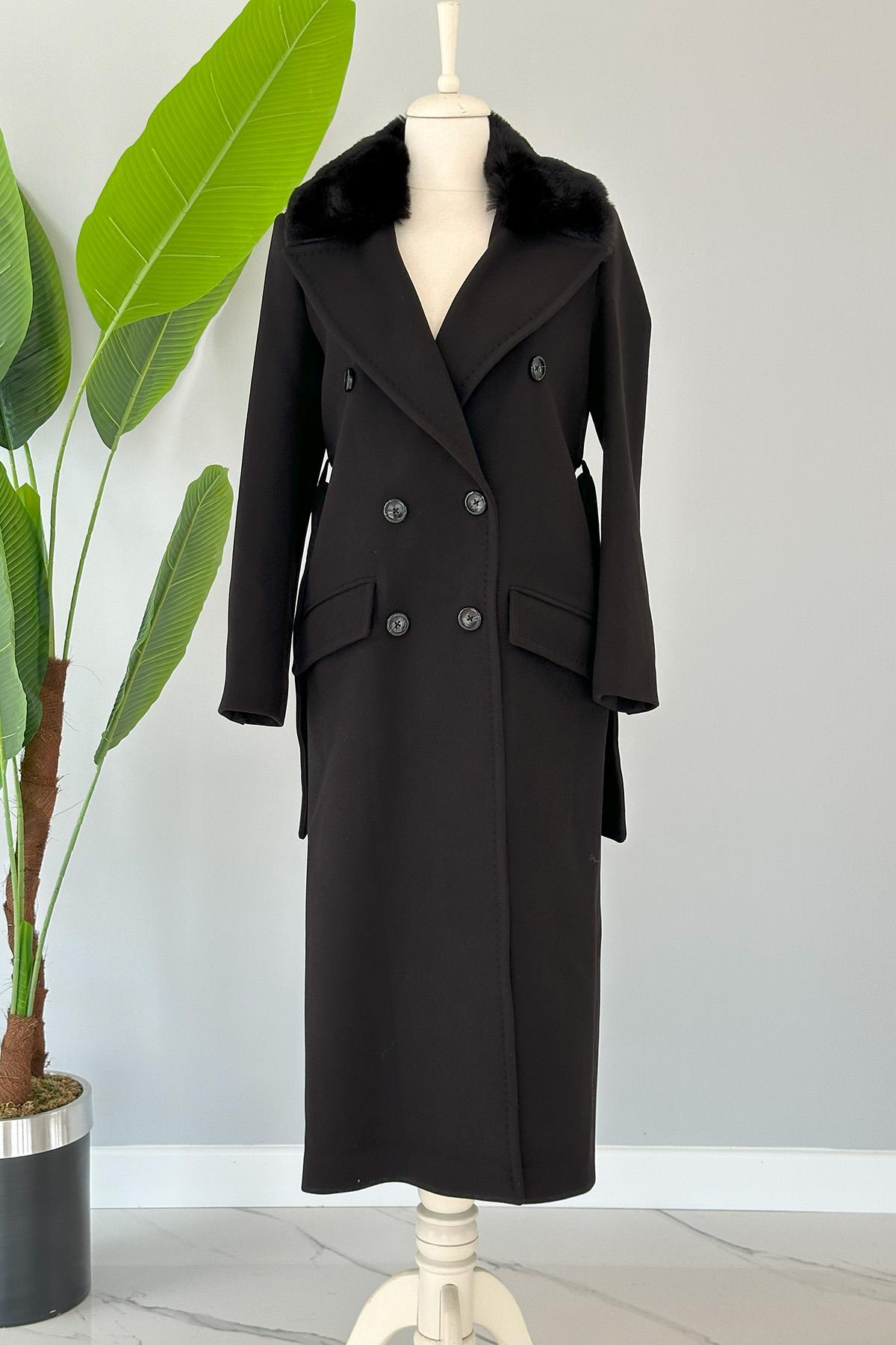 Missemramiss Lady Kürklü Kaşe Kaban 4103 Siyah