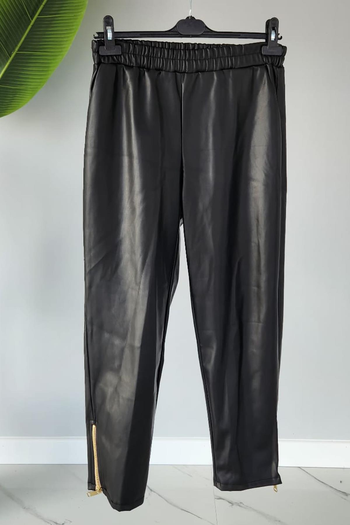 Missemramiss Leather Fermuar Detaylı Pantolon 4156 Siyah
