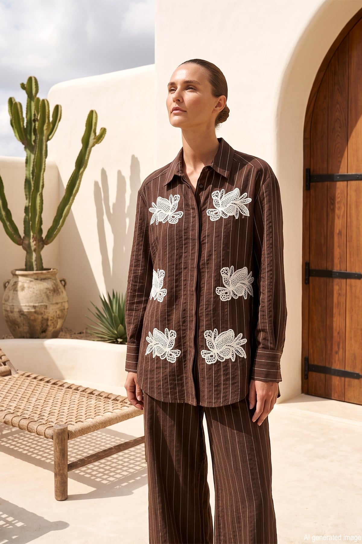 Missemramiss Linea Ricamota Pantolonlu Takım 5142 Kahverengi