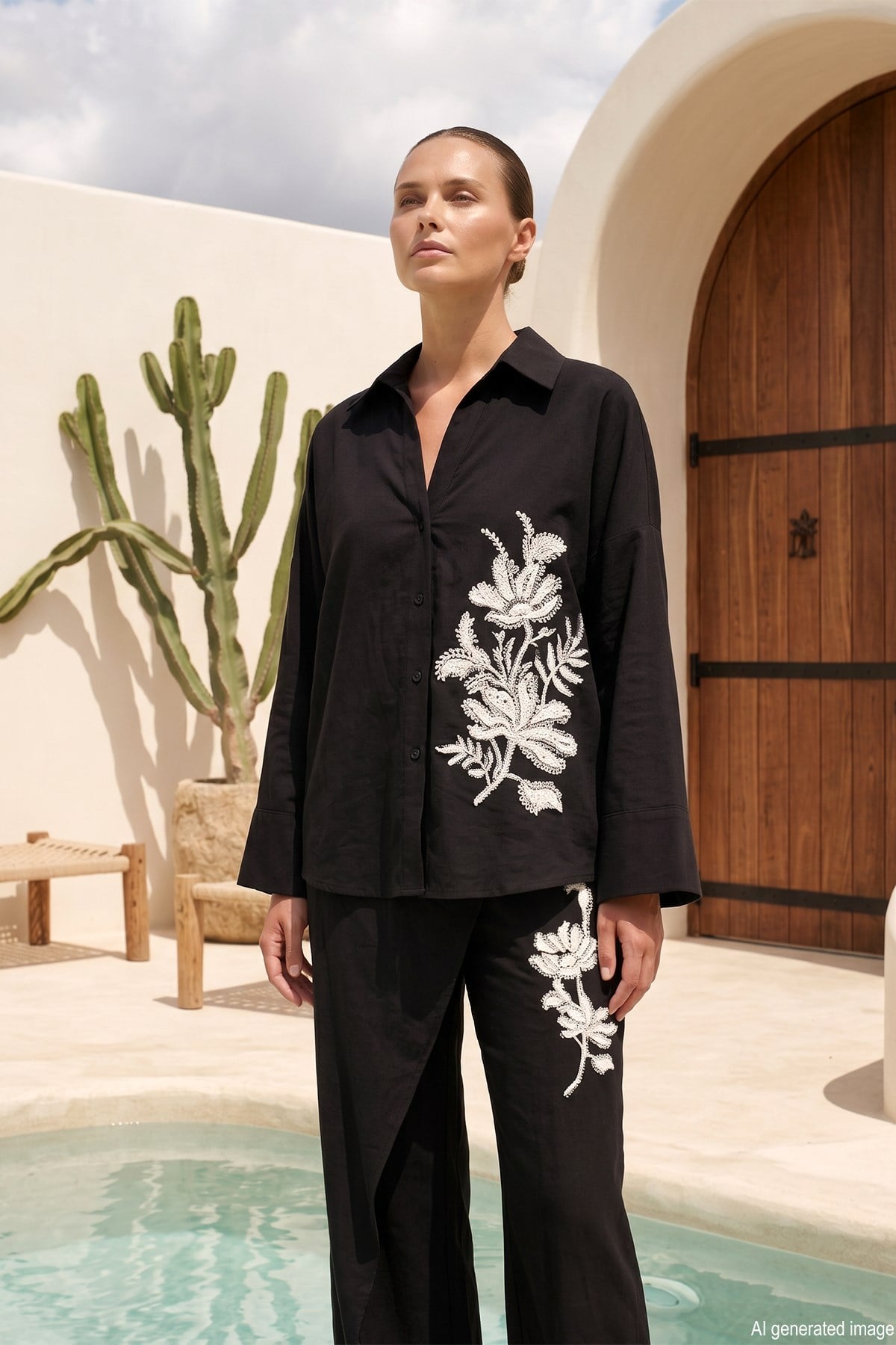 Missemramiss Linen Nakışlı Takım 5211 Siyah