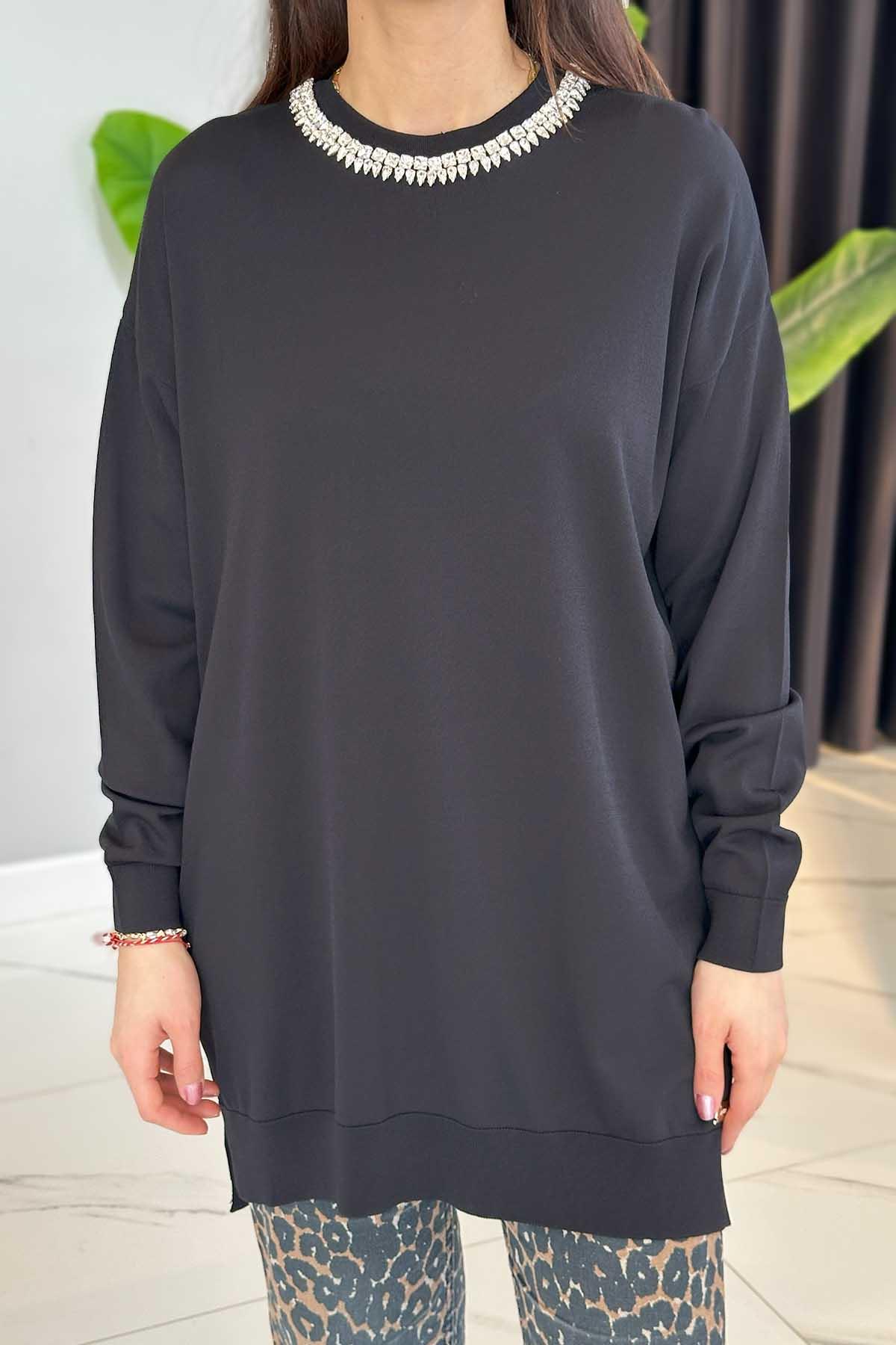 Missemramiss Maglia Taş İşlemeli Triko Tunik 4710 Siyah