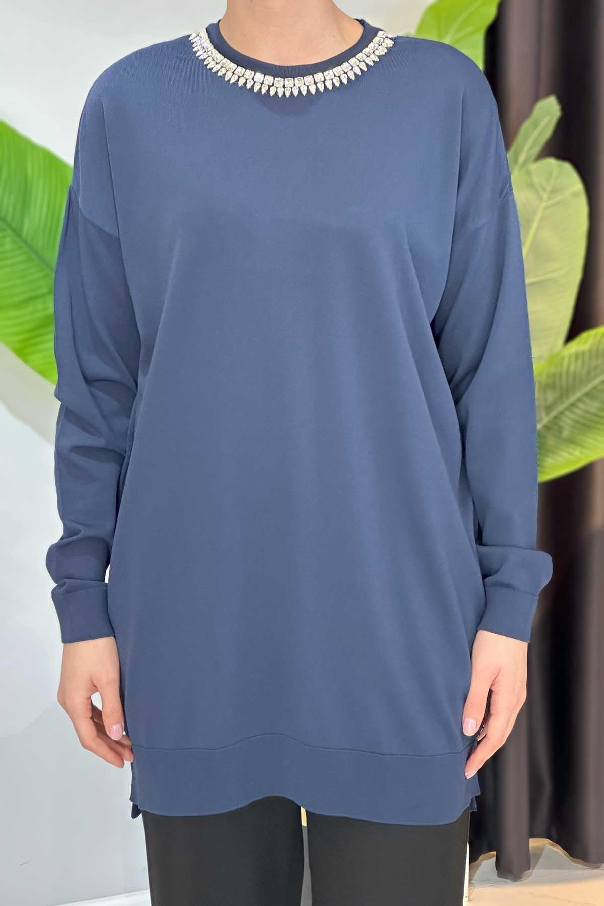Missemramiss Maglia Taş İşlemeli Triko Tunik 4710 Lacivert