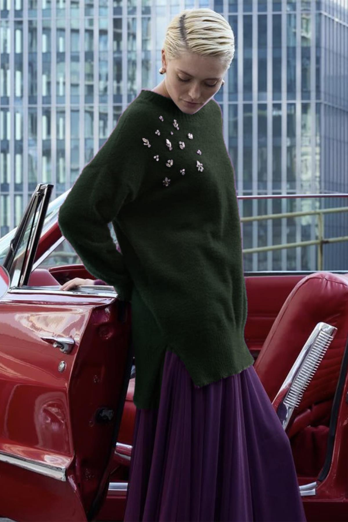 Missemramiss Maglione Angora Kazak Tunik 4572 Haki